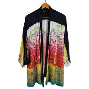 Citron Santa Monica Silk Multicolor Floral Kimono Jacket Large Boho